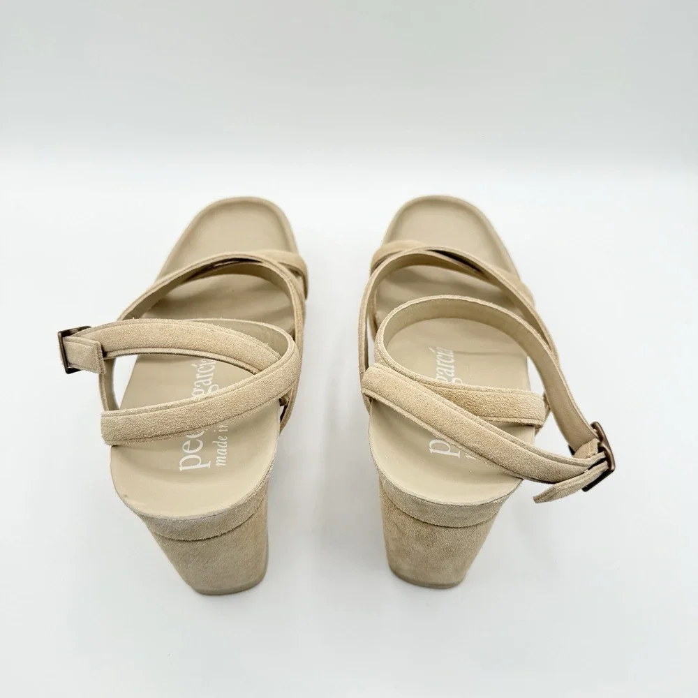 Pedro Garcia Jodie Suede Wedge Sandal Ankle Strap Heel Beige Size 35.5 5.5 $595